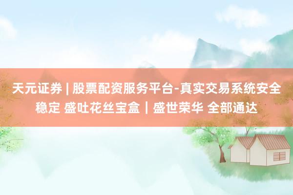 天元证券 | 股票配资服务平台-真实交易系统安全稳定 盛吐花丝宝盒｜盛世荣华 全部通达
