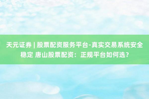天元证券 | 股票配资服务平台-真实交易系统安全稳定 唐山股票配资：正规平台如何选？
