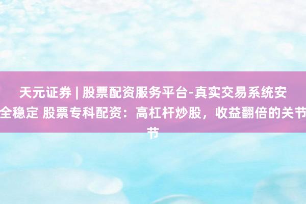 天元证券 | 股票配资服务平台-真实交易系统安全稳定 股票专科配资：高杠杆炒股，收益翻倍的关节