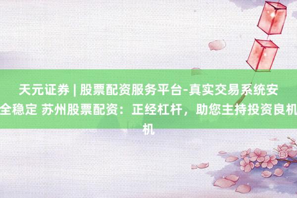 天元证券 | 股票配资服务平台-真实交易系统安全稳定 苏州股票配资：正经杠杆，助您主持投资良机