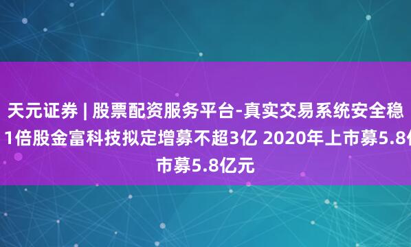 天元证券 | 股票配资服务平台-真实交易系统安全稳定 11倍股金富科技拟定增募不超3亿 2020年上市募5.8亿元