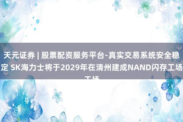天元证券 | 股票配资服务平台-真实交易系统安全稳定 SK海力士将于2029年在清州建成NAND闪存工场