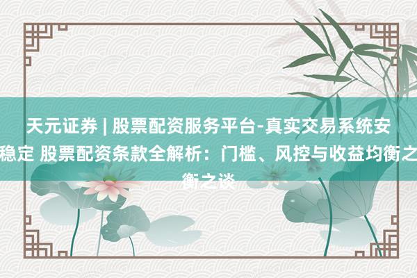天元证券 | 股票配资服务平台-真实交易系统安全稳定 股票配资条款全解析：门槛、风控与收益均衡之谈