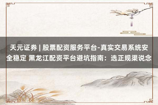 天元证券 | 股票配资服务平台-真实交易系统安全稳定 黑龙江配资平台避坑指南：选正规渠说念