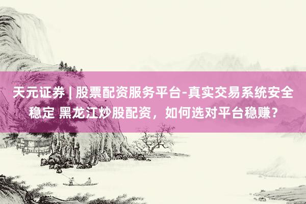 天元证券 | 股票配资服务平台-真实交易系统安全稳定 黑龙江炒股配资，如何选对平台稳赚？